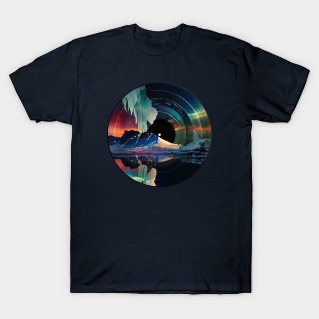 Northern Lights Iceland Vinyl Record T-Shirt by Bondoboxy